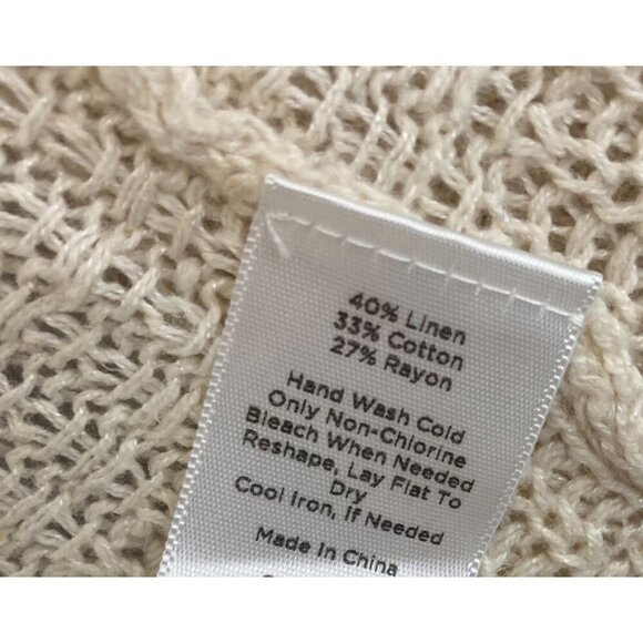 Talbots Open Front LINEN Blend Cardigan Sweater XL Ivory Beige Beach Bonfire - Picture 5 of 13